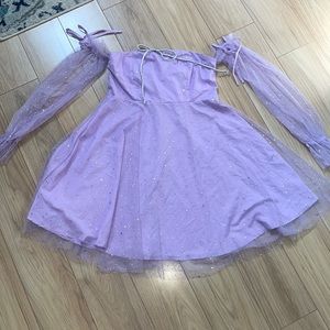 Strapless Lilac/Lavender Dress with Sparkly Overlay and Sheer Attached Sleeves